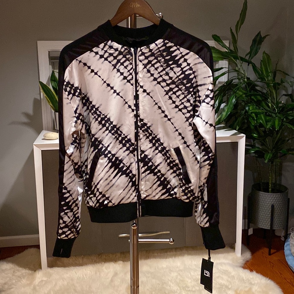 BLANC NOIR NWT Black Reversible Silk Bomer Jacket Sz XS